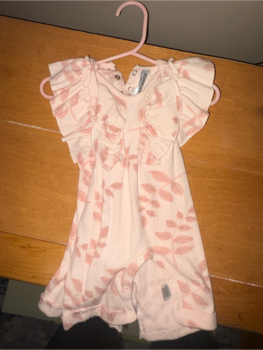 Twin set- 2 Pink Leaf Ruffle Infant Romper